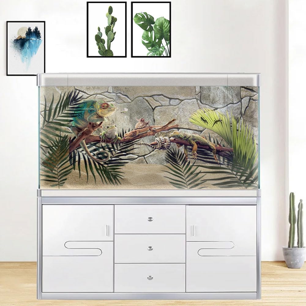 24X12IN Marble Aquarium Background, Art Marble Aquarium Background, Natural Marble Glass Terrarium Background with 8 EVA Double-Sided Tape