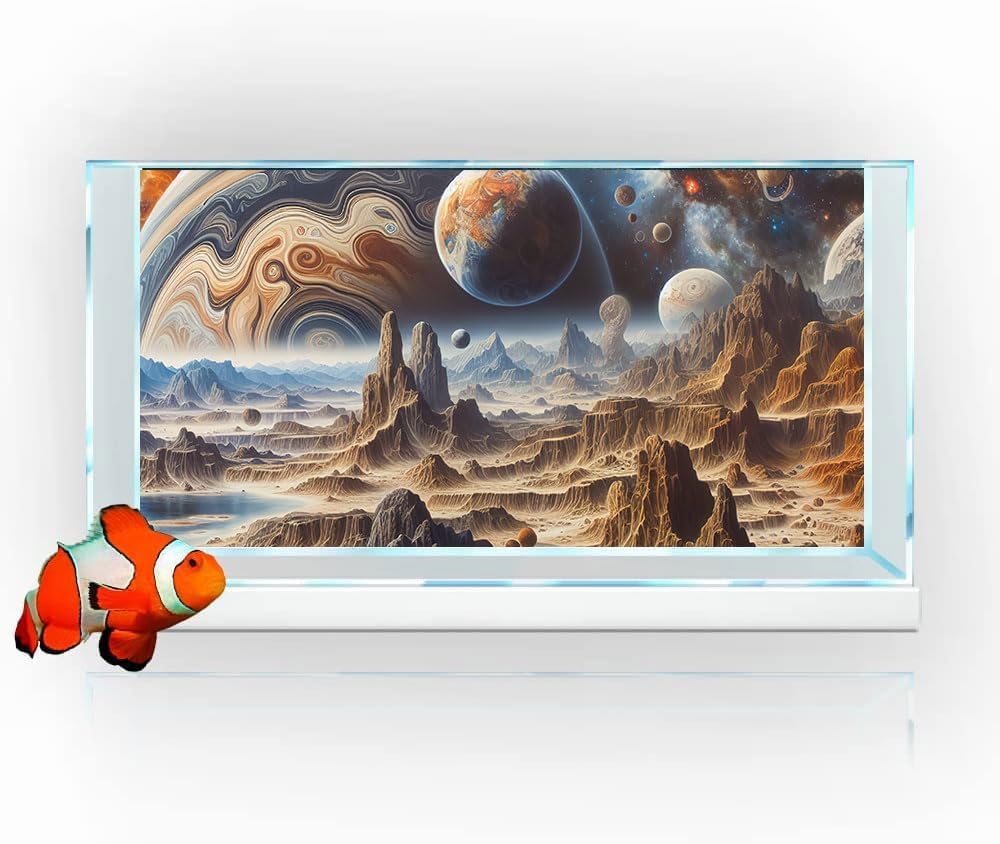 36X18IN Cosmic Spaceterrarium Background, Cool Parallel Space Themed Aquarium Reptile Habitat Background, Aquarium Background with 10EVA Double-Sided Tape