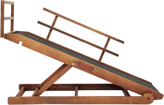 Dog Ramp for Bed, Dog Stairs for Small and Large Dogs, Portable Dog Steps for Bed, Couch, Car, Adjustable Folding Pet Ramp, Upgrade Rubber Pet Steps, Supports up to 210 lbs (Medium-Brown)