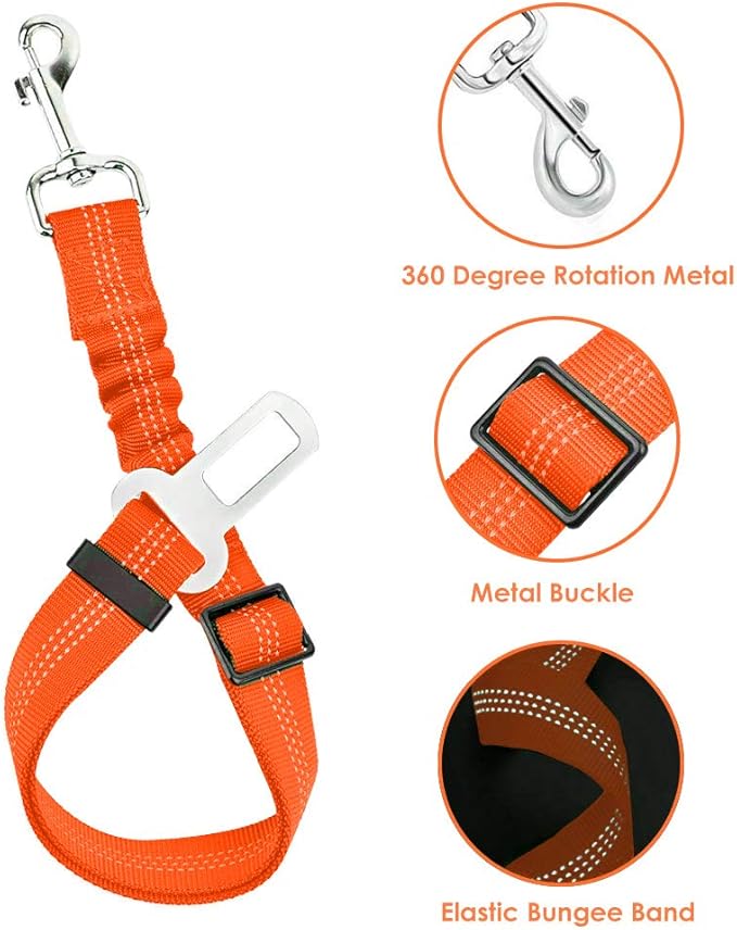 Lukovee Dog Seat Belt - Adjustable Dog Car Harness for Large, Medium & Small Dogs, Soft Padded & Breathable Mesh Dog Seatbelt with Vehicle Connector Strap (Orange, X-Small)
