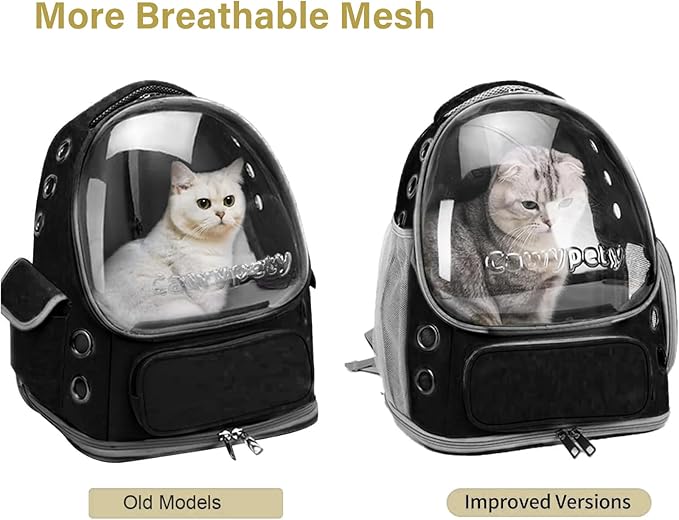 Cat Backpack Carrier, Breathable Cat Carrier Large Space Bubble Pet Backpack for Kitty Small Dog up to 12lbs, Transparent & Foldable Pet Carrier for Travel Hiking (Black