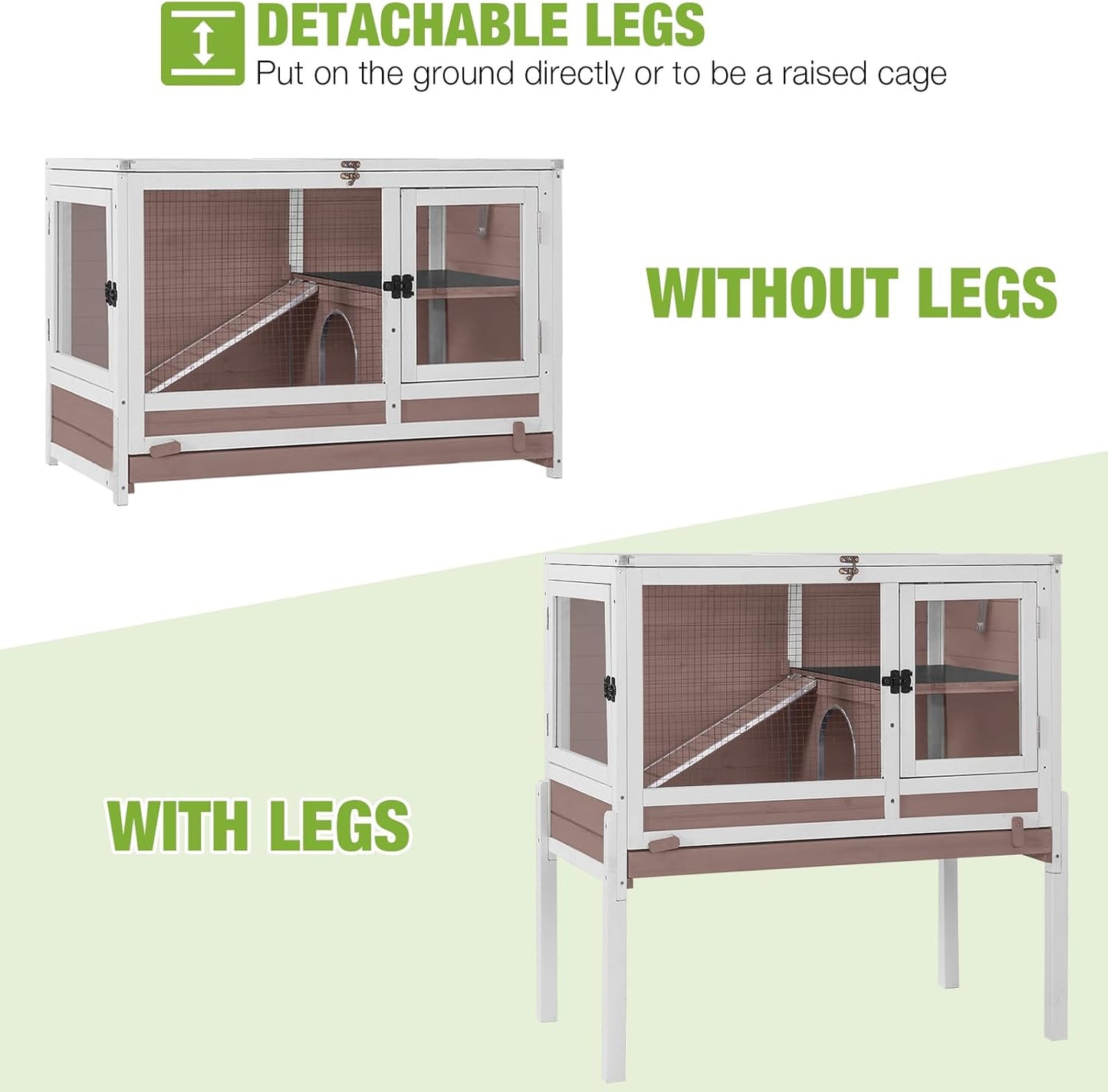 GUTINNEEN Rabbit Hutch Indoor Guinea Pig Cage Bunny House 36.6" Upgraded with Anti Chewing Edges, Cool Zinc Sheet, Leakproof PVC Layer, Wire Floor, Detachable Legs (Brown)