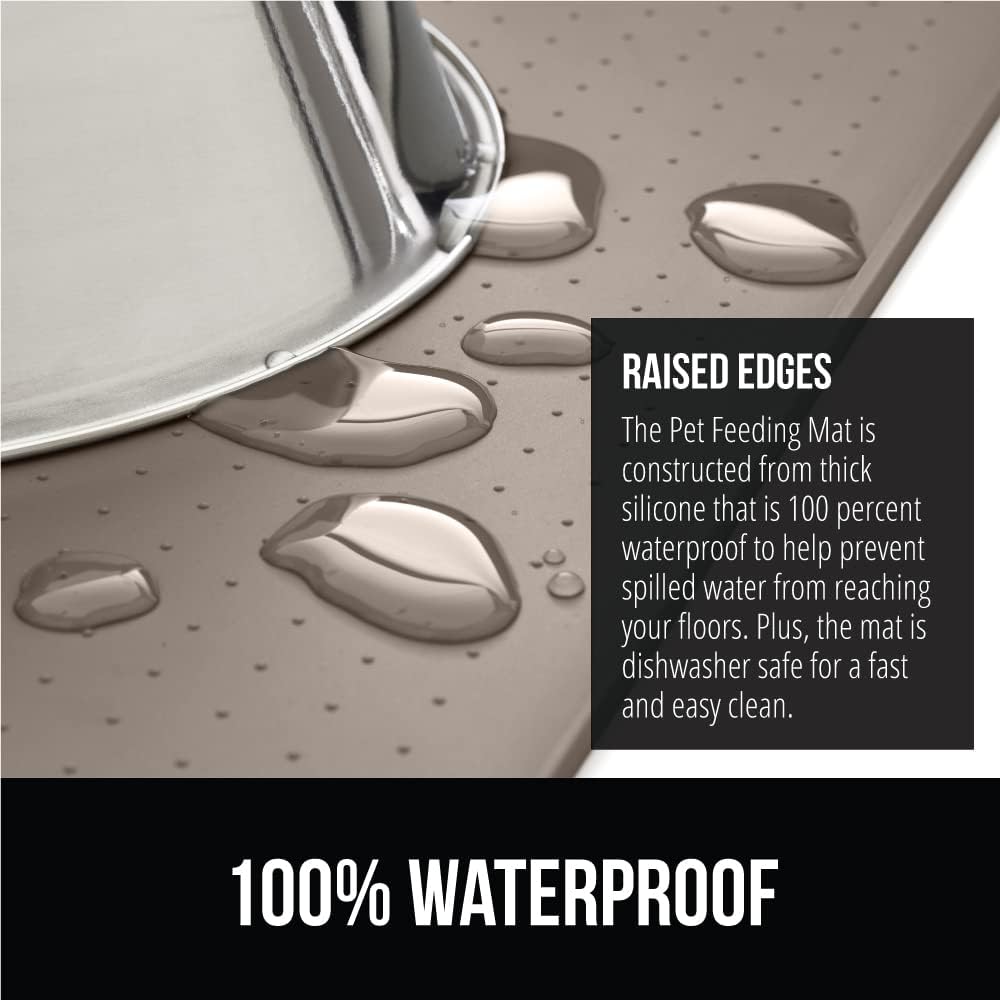 GORILLA GRIP 100% Waterproof Raised Edge BPA Free Silicone Pet Feeding Mat, Dog Cat Food Mats Contain Spills Protects Floors, Placemats for Cats and Dogs Water Bowl, Pets Accessories 32x24 Beige