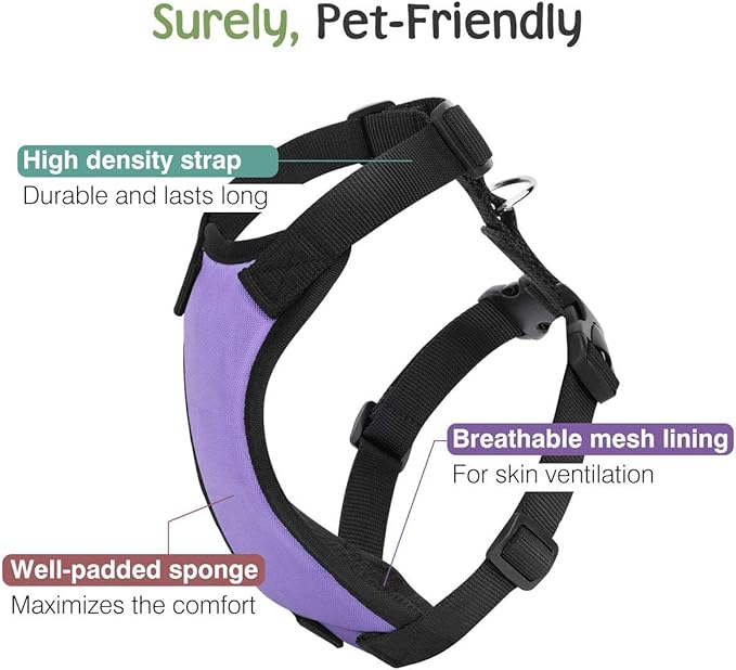 Dog Seat Belt, Safety Vest Dog Car Harness with Adjustable Buckle Dog Seat Belt for Vehicle Nylon Pet Safety Seat Belts Heavy Duty(S, Purple)
