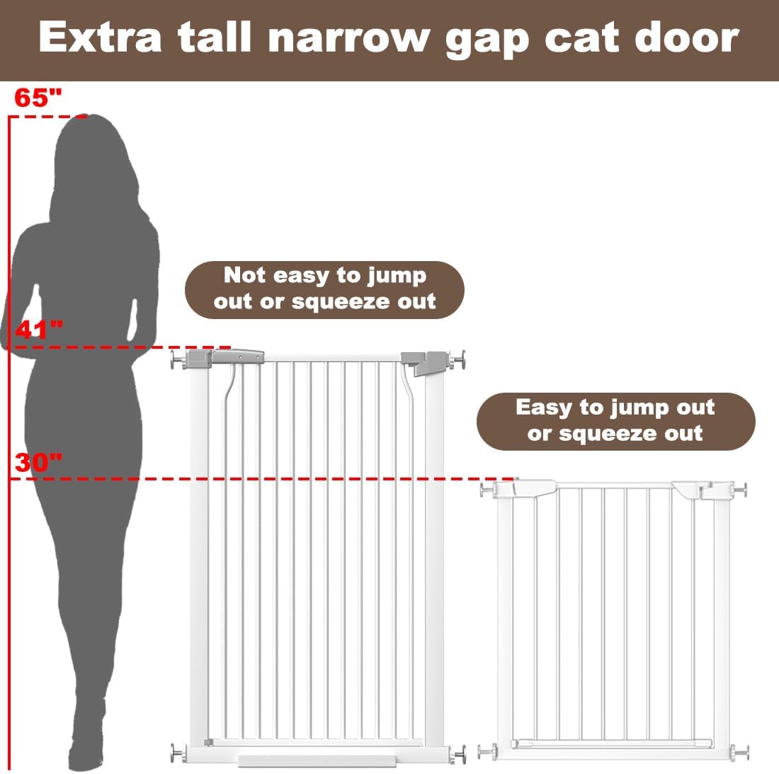 41" Extra Tall and Wide Baby Gate, 72.3-74" Wide Pet Cat Gate for Doorway, Extra Wide Pressure Mounted Child Door with Expansion Kit, Metal Safe Gate, Tall Dog Gate, White