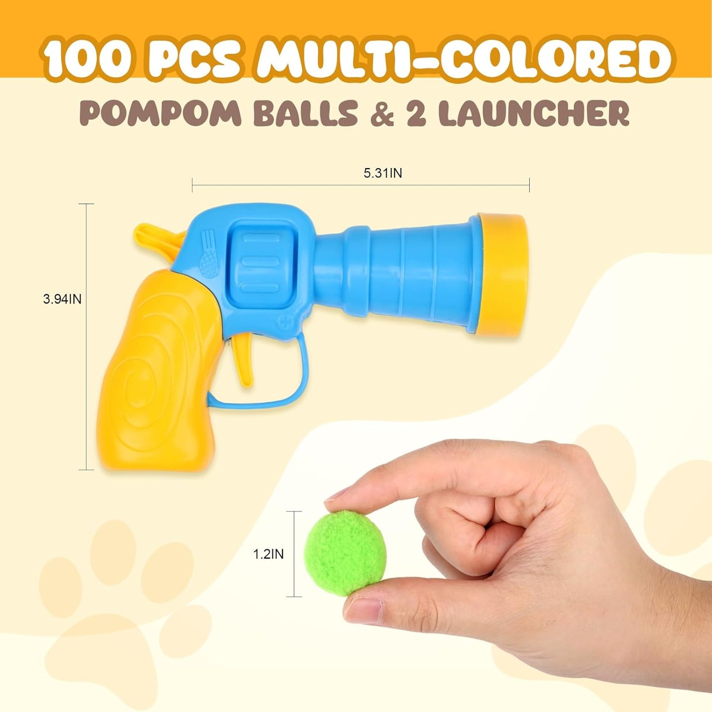 50Pcs Cat Toys Pom Pom Balls with 1 Launcher Set, Interactive Cat Toy Stuff for Indoor Both Adult & Kitten Toys