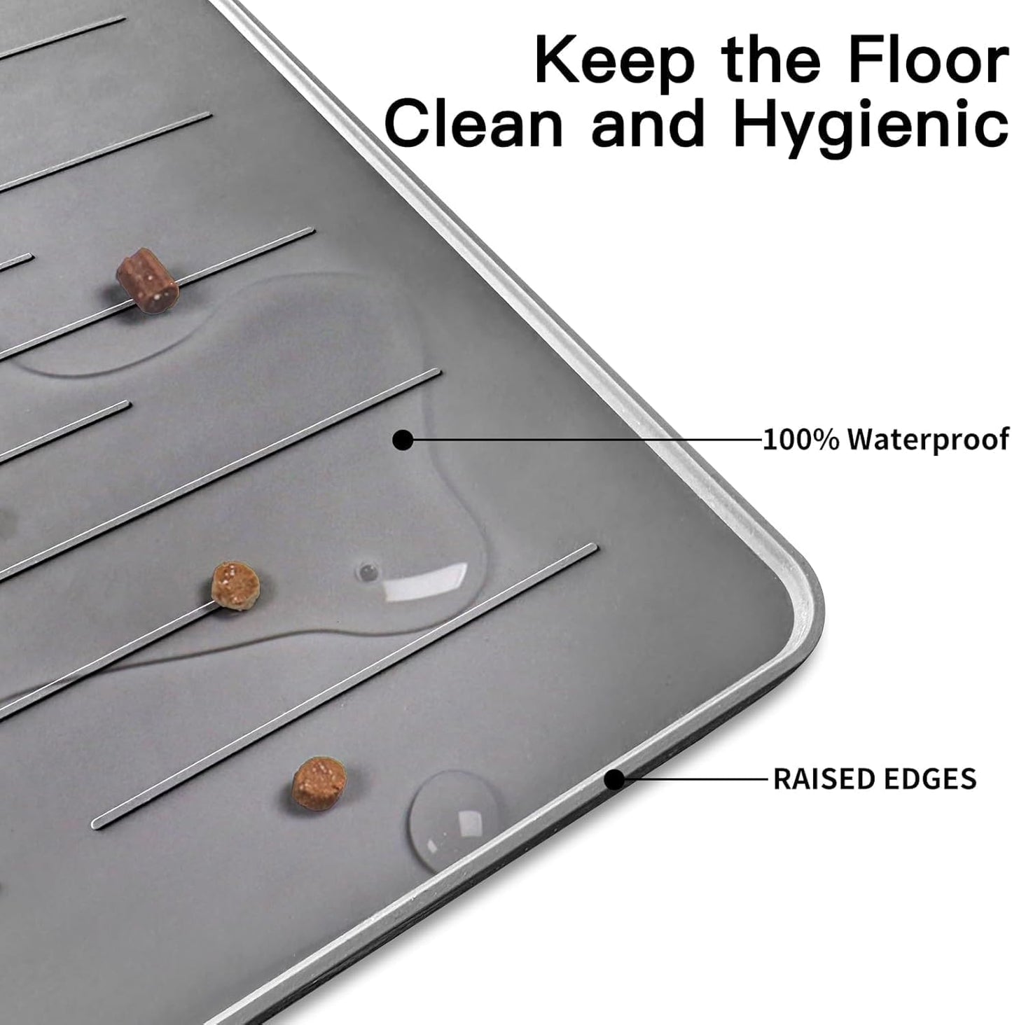 48" x 32" Largest Pet Food Mat, XXXL Silicone Dog Mats for Food and Water, Nonslip Pet Feeding Mats for Floors,Dog Cat Bowl Mat with Raised Edges, Lake Blue