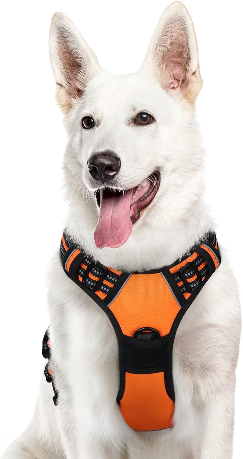 Eagloo Dog Harness for Large Dogs, No Pull Service Vest with Reflective Strips and Control Handle, Adjustable and Comfortable for Walking, No Choke Pet Harness with 2 Metal Rings, Orange, XL