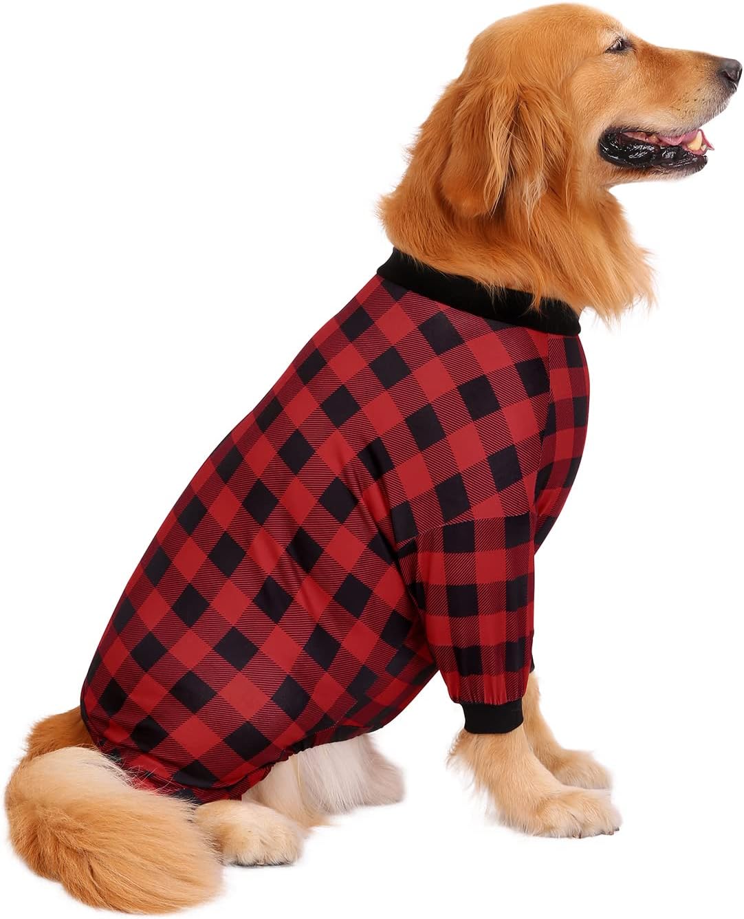 HDE Dog Pajamas One Piece Jammies Jumpsuit Pet Clothes Outfit Stretchy Lightweight Comfy Shirt Pjs for M-3XL Dogs Buffalo Plaid - L