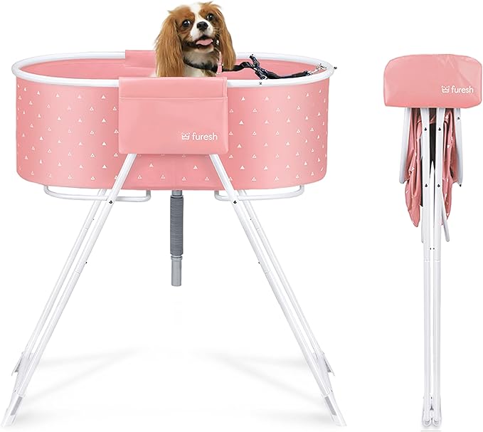 Little Dipper Dog Bath Tub and Wash Station for Bathing Shower and Grooming, Elevated Foldable and Portable, Indoor and Outdoor, for Small and Medium Size Dogs, Cats and Other Pet (Pink)