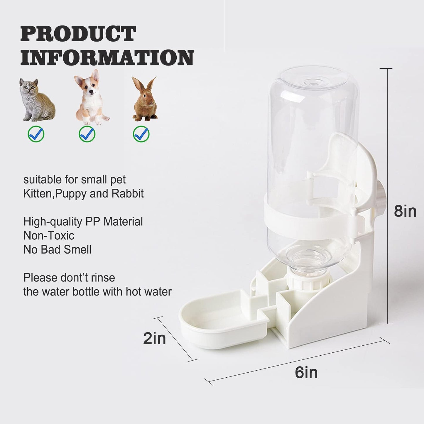 HERCOCCI Rabbit Hay Food Bin Feeder and Bunny Water Bottle Set, Hay Food Feeder Bowls Manger Rack with 500ml Hanging Water Dispenser Prevent Knock Over for Rabbit Guinea Pig Chinchilla (Large, White)