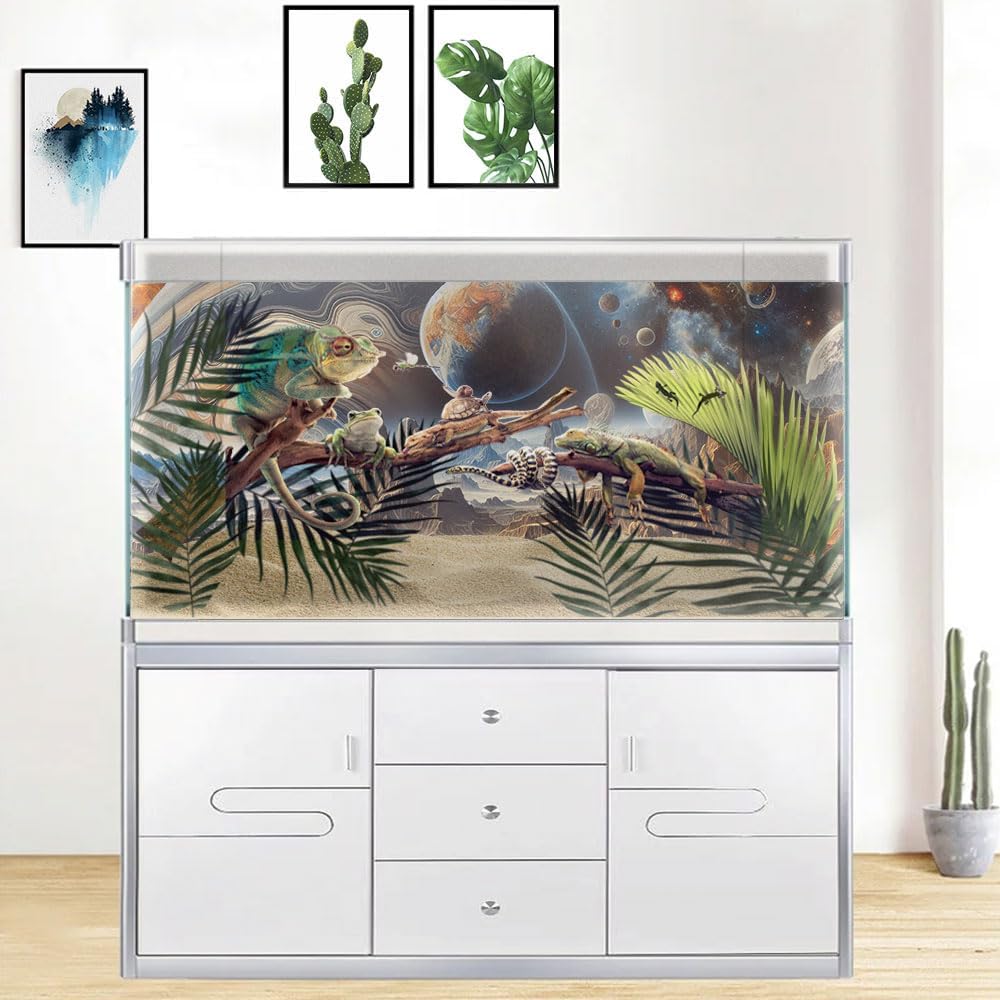24X12IN Cosmic Spaceterrarium Background, Cool Parallel Space Themed Aquarium Reptile Habitat Background, Aquarium Background with 10EVA Double-Sided Tape