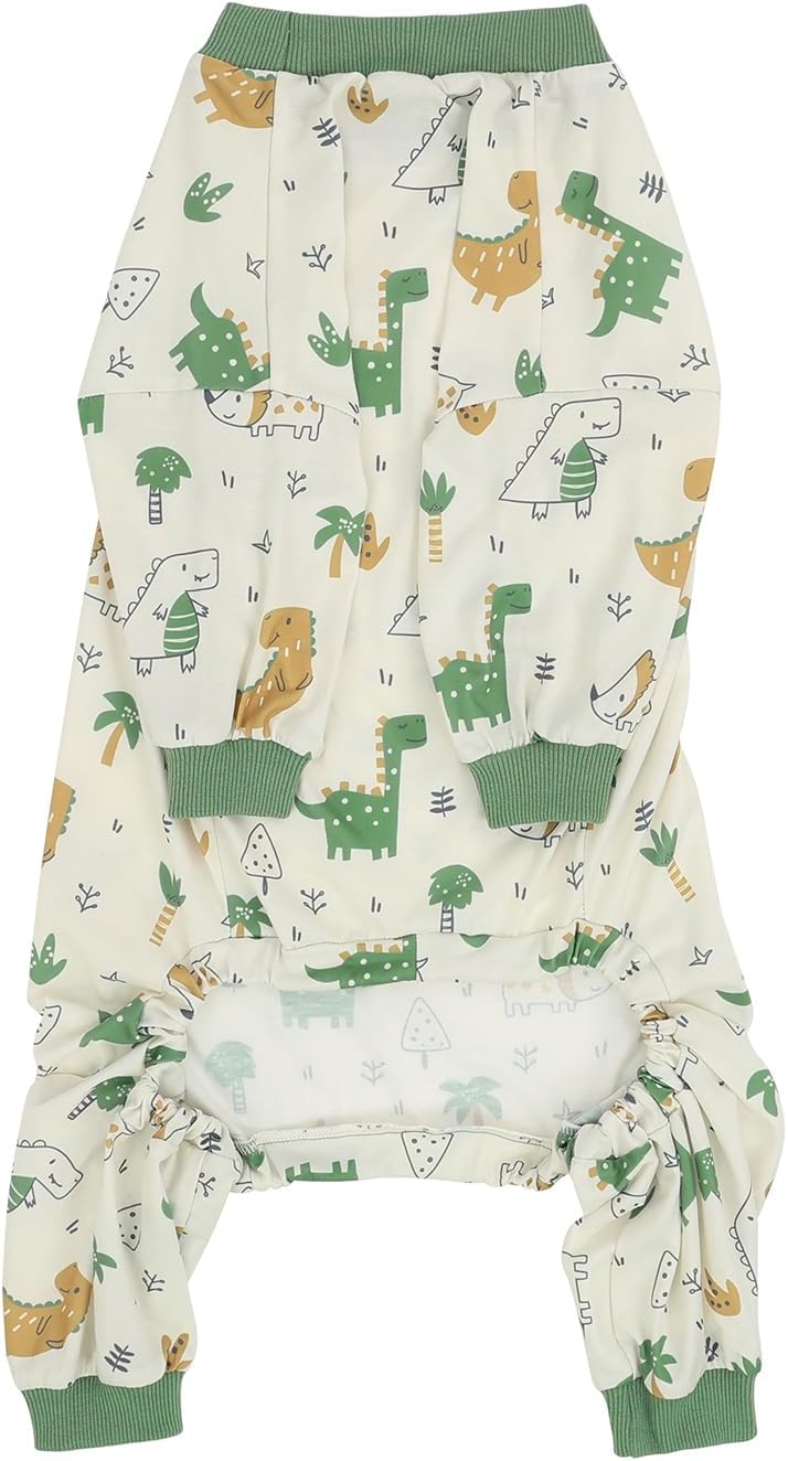 HDE Dog Pajamas One Piece Jammies Jumpsuit Pet Clothes Outfit Stretchy Lightweight Comfy Shirt Pjs for M-3XL Dogs Forest Dinos - 3XL