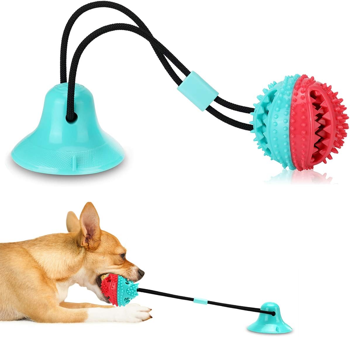 Interactive Dog Toys Tug of War, Mentally Stimulating Toys for Dogs, Puppy Teething Toys for Boredom to Keep Them Busy, Dog Puzzle Treat Food Dispensing Ball Toy for Small Medium Dog on Smooth Floor