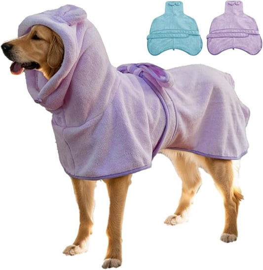 Medium to Large Size Dog Bathrobe, Quick Drying Super Absorbent Used for After Bathing, Warm Dog Towels, Adjustable Hoodies and Belts for Pet Dogs Bath Clothes Products (Purple, 3XL)