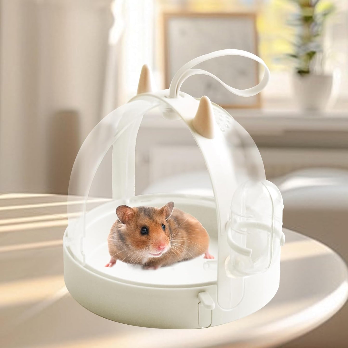 Hamster Portable Cage Travel Case,Hamster Carrying Cage High Permeability Guinea Pig Travel Cage with Water Bottle Travel Carrier for Gerbils Mice Guinea Pigs Sugar Glider(White)