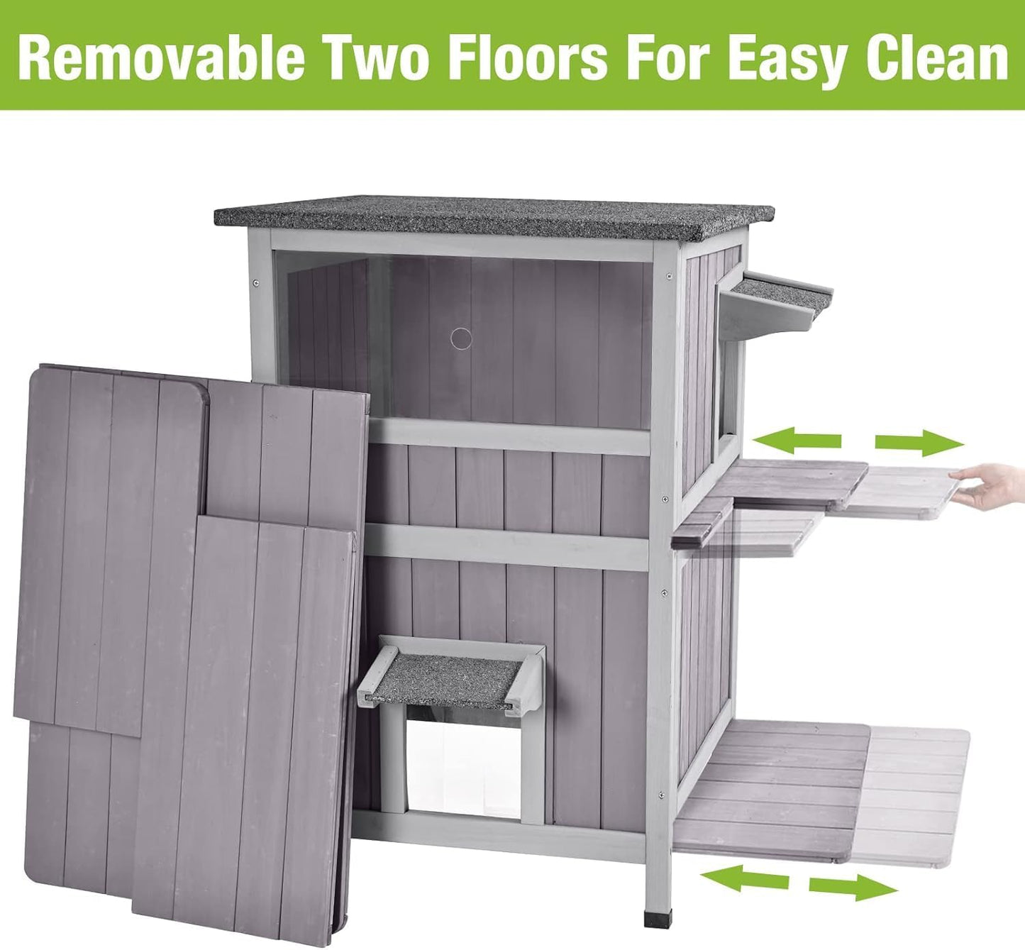 GUTINNEEN Outdoor Cat House Weatheproof Feral Cat Shelter Wooden Cat Condo for Winter with Escape Doors（AIR14）