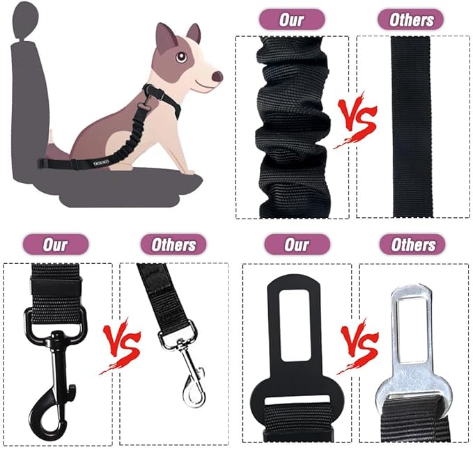 COOYOO Dog Seat Belt,3 Piece Set Retractable Dog Car Adjustable Seatbelts for Vehicle Nylon Pet Safety Heavy Duty & Elastic & Durable Car Harness for Dogs