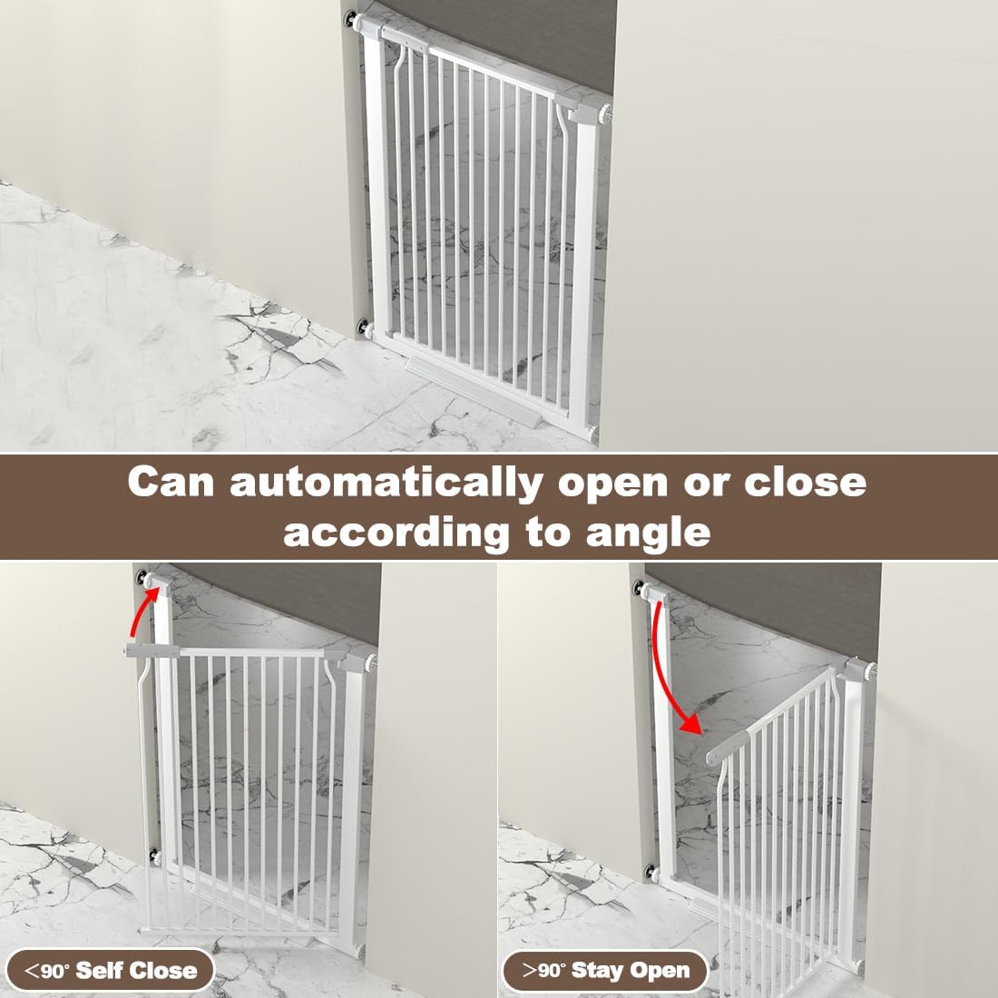 41" Extra Tall Cat Gate for Doorway, 54.5-60.2'' Metal Pet Baby Safe Gate, Extra Wide Pressure Mounted Child Door with Expansion Kit, No Drilling Baby Gate Indoor, No Climb Proof Gate, White