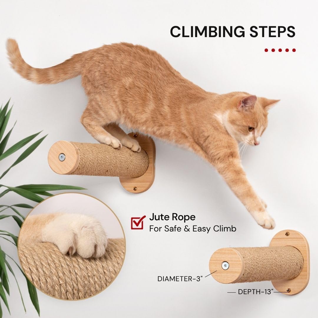 7 Ruby Road Cat Hammock Wall Mounted Shelf with Two Steps Set - Wall Shelves and Perches for Sleeping, Playing, Climbing and Lounging - Modern Cat Bed & Furniture for Indoor and Large Cats or Kitty