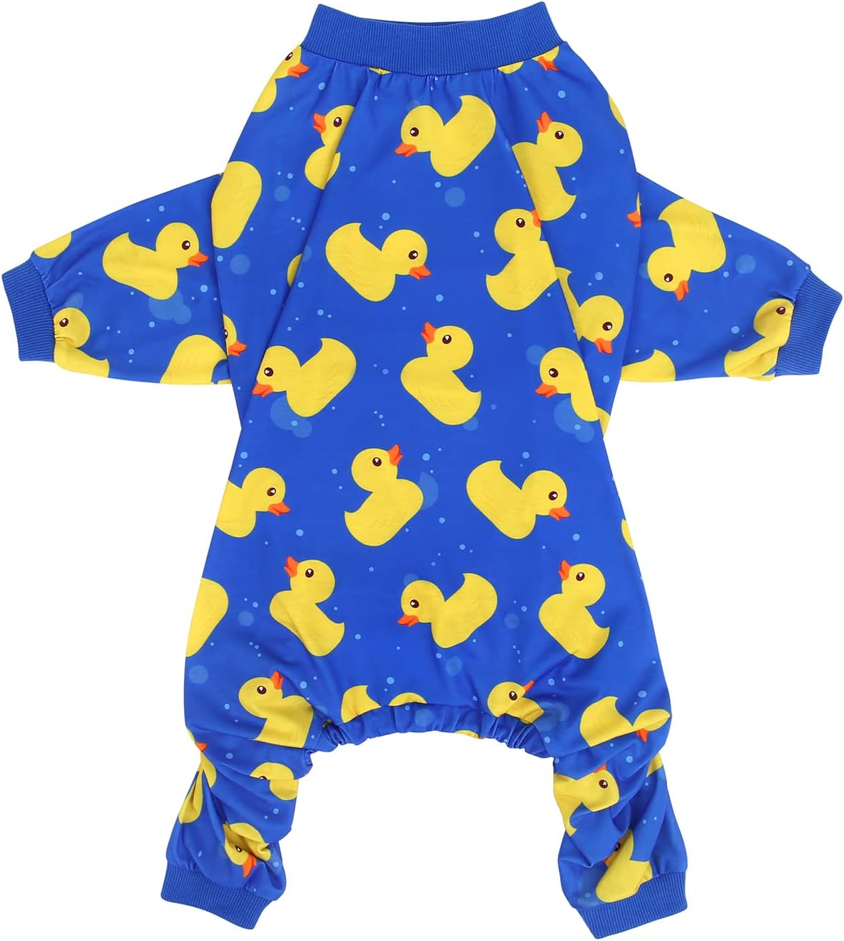HDE Dog Pajamas One Piece Jammies Jumpsuit Pet Clothes Outfit Stretchy Lightweight Comfy Shirt Pjs for M-3XL Dogs Ducks Blue - XXL