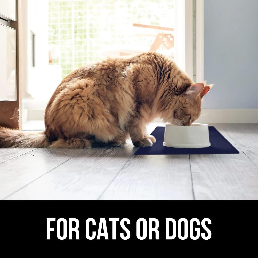 GORILLA GRIP 100% Waterproof Raised Edge BPA Free Silicone Pet Feeding Mat, Dog Cat Food Mats Contain Spills Protects Floors, Placemats for Cats and Dogs Water Bowl, Pets Accessories 28x18 Navy