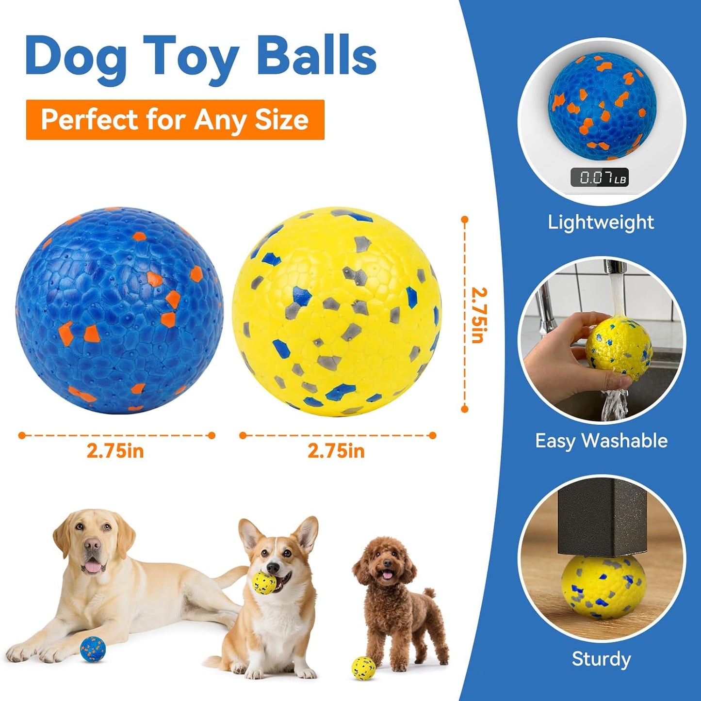 Indestructible Dog Ball Toy, Durable Dog Tennis Balls for Aggressive Chewers, High Bounce & Floating Balls for Dogs, Jolly Ball for Fetch in Yard, Beach & Pool(4 Pack)