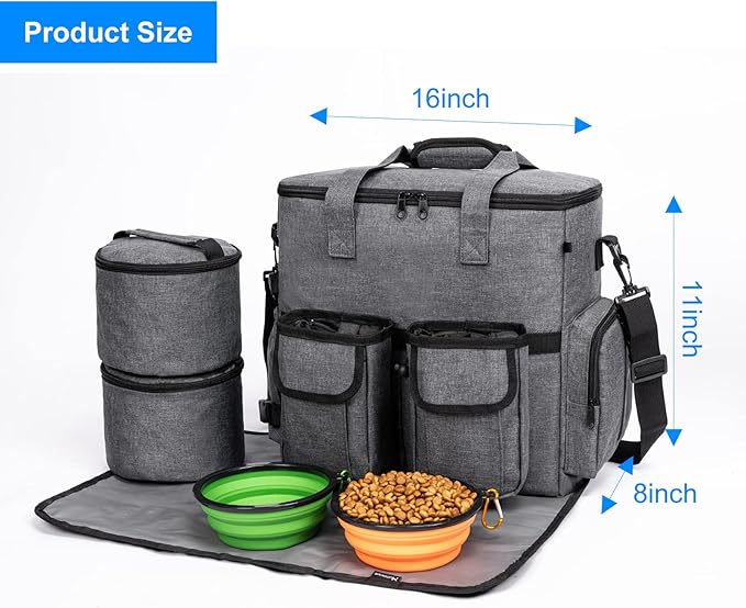 Modoker Dog Travel Bag Backpack, Airline Approved Pet Accessories Organizer for Dog and Cat with Shoulder Strap, 2 Dog Food Storage Containers, 2 Collapsible Dog Bowls,1 Pet Mat, Rose Red