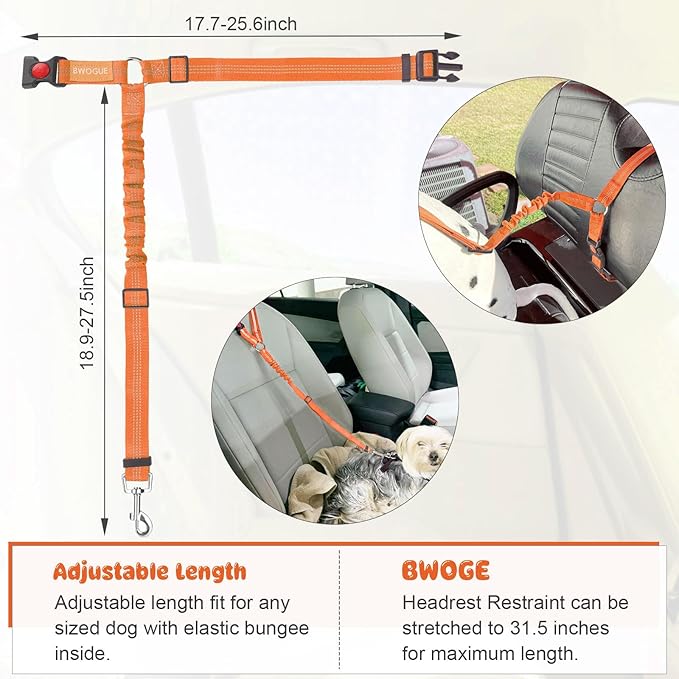 BWOGUE Pet Dog Cat Seat Belts, Car Headrest Restraint Adjustable Safety Leads Vehicle Seatbelt Harness (1 Pack)