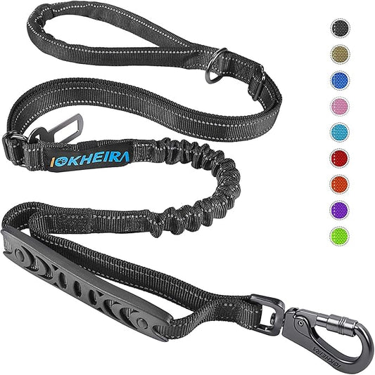 IOKHEIRA 6Ft /4Ft Dog Leash Rope for Large Dogs, Heavy Duty with Comfortable Padded Handle and Highly Reflective Threads,4-in-1 Multifunctional Dog Leashes with Car Seat Belt for Training (Black)