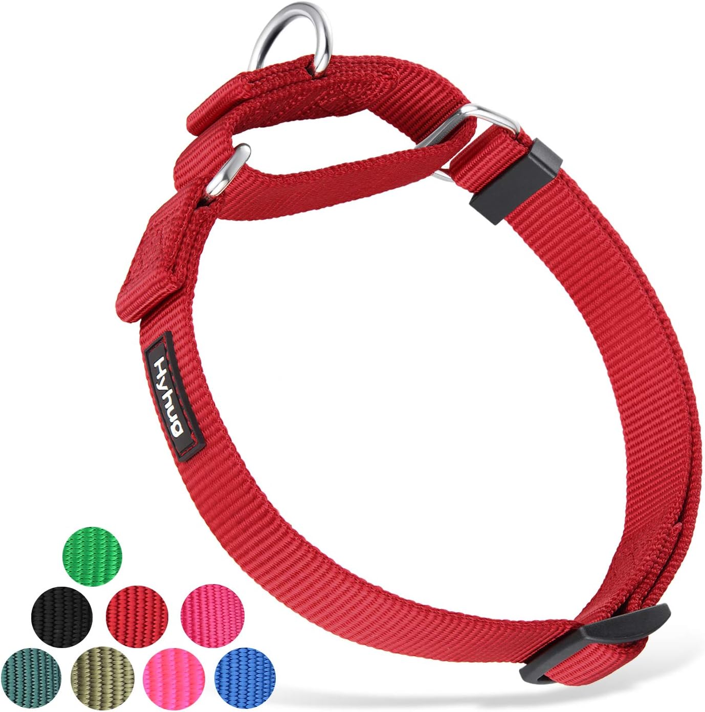 Hyhug Heavy Duty Nylon Escape Proof Adjustable Martingale Large Boy and Girl Dog Collar - Walking Training Daily Use.(Large,Red)