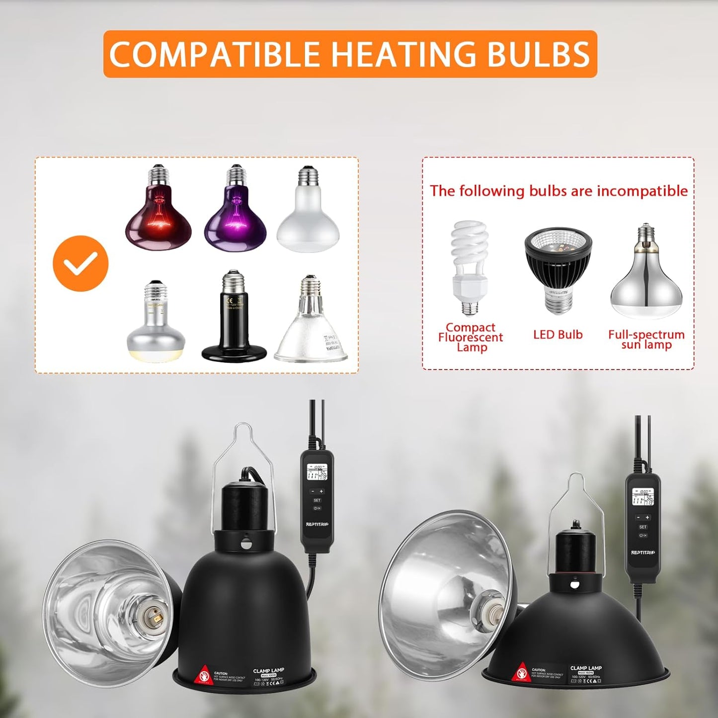 5.5 Inch Day-Night Thermostatic Reptile Heat Light Fixture - Heat Lamp Temperature Controller for Bearded Dragons, Snakes & Lizard – Bulb Not Included (Max 100W)