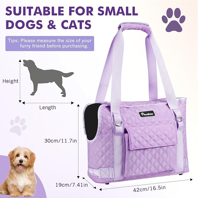 Pawaboo Dog Purse Carrier for Small Dogs with Pocket, Lightweight Dogs and Puppies Tote Bag Carrier, Dog Carriers Soft Sided for Puppy Cat Rabbit, Shopping Travel Puppy Carriers Under 11 LBS, Purple