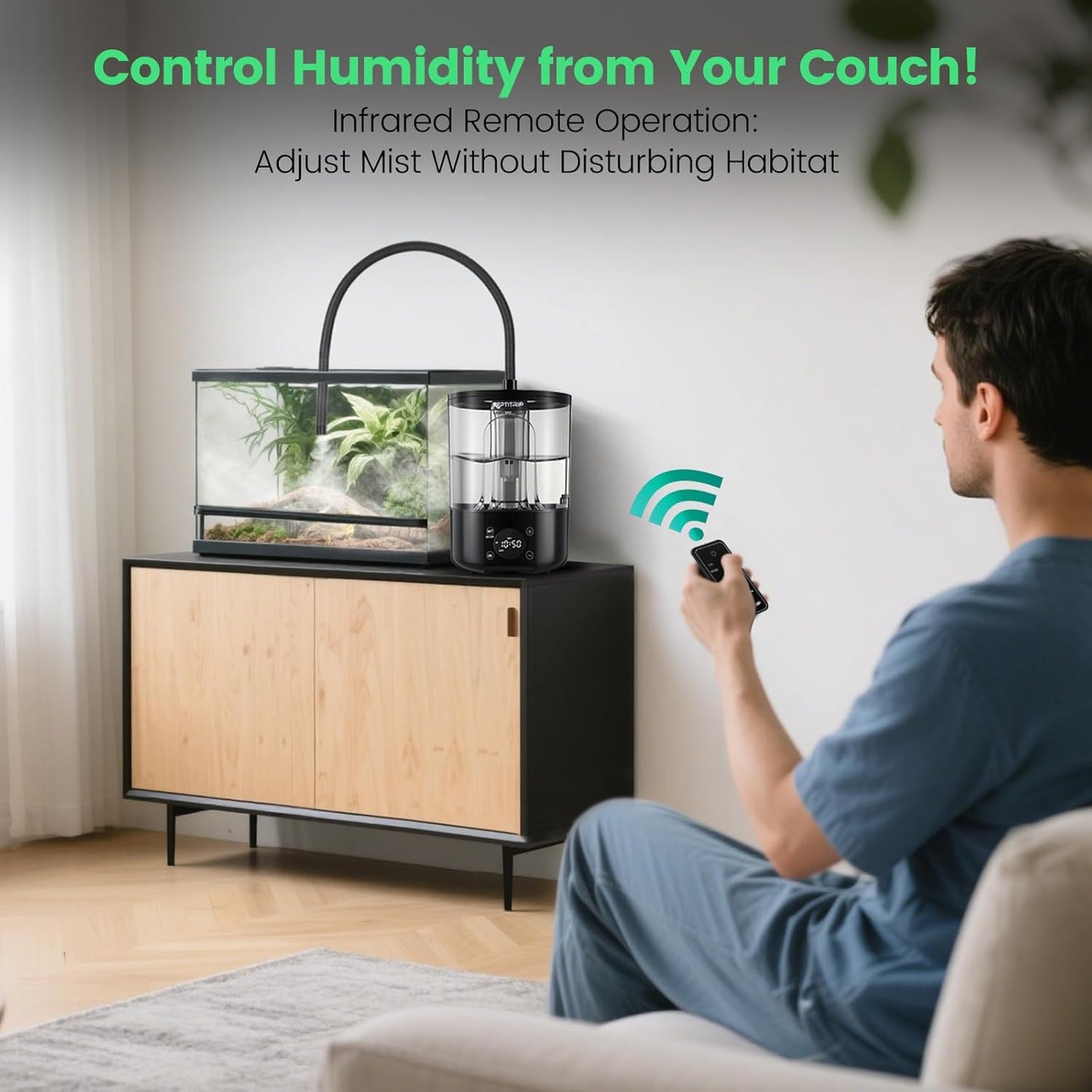 2 in 1 Reptile Fogger Humidifier, 4L Mister with Auto Humidity Control & Timer Function, Remote Control, Touch Screen, Temperature & Humidity Display for Reptiles and Tropical Plants