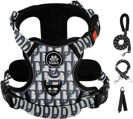 IVY&LANE No Pull Dog Harness with Leash Set, Reflective No Choke Pet Vest,Adjustable Oxford Dog Vest Harness with Easy Control Handle for Small Dogs (Vintage Blue,S)