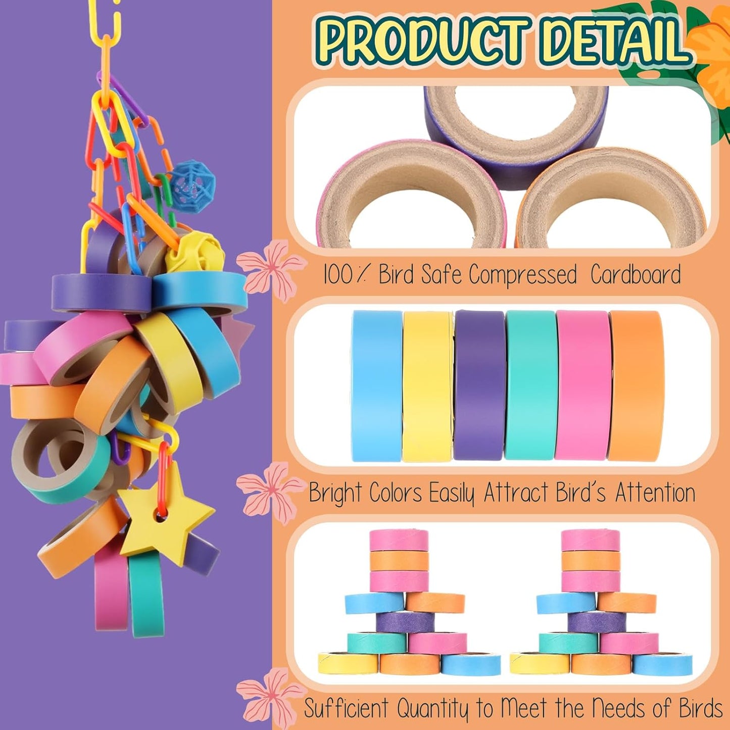 180 Pcs 1.85 Inch Bagels Bird Toys for Parrots Cardboard Bird for Chewing Shredding Foraging Play Foot Wooden Parrot Toys for Medium and Large Macaws Cockatoos