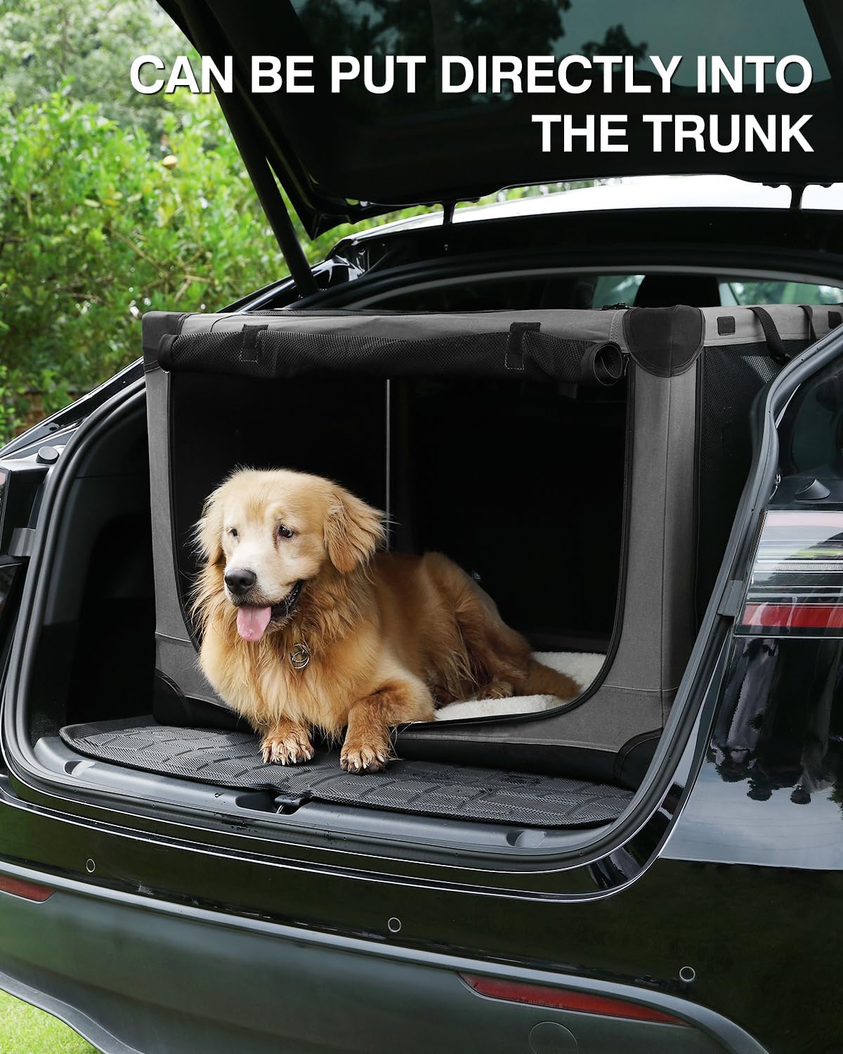 24 Inch Collapsible Travel Dog Crate for Medium Large Dogs, Portable Dog Crate 4-Door Foldable Soft Kennel with Durable Mesh Windows for Indoor & Outdoor Travel, with Storage Bag,Grey