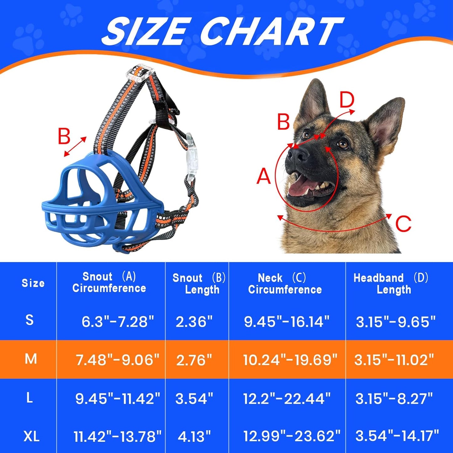 Dog Muzzle, Basket Muzzle for Small Medium Large Dogs, Anti-Biting and Chewing, Lightweight & Sturdy Cage Design,Allows Panting & Drinking, Ideal for Grooming & Training(Blue Size M)
