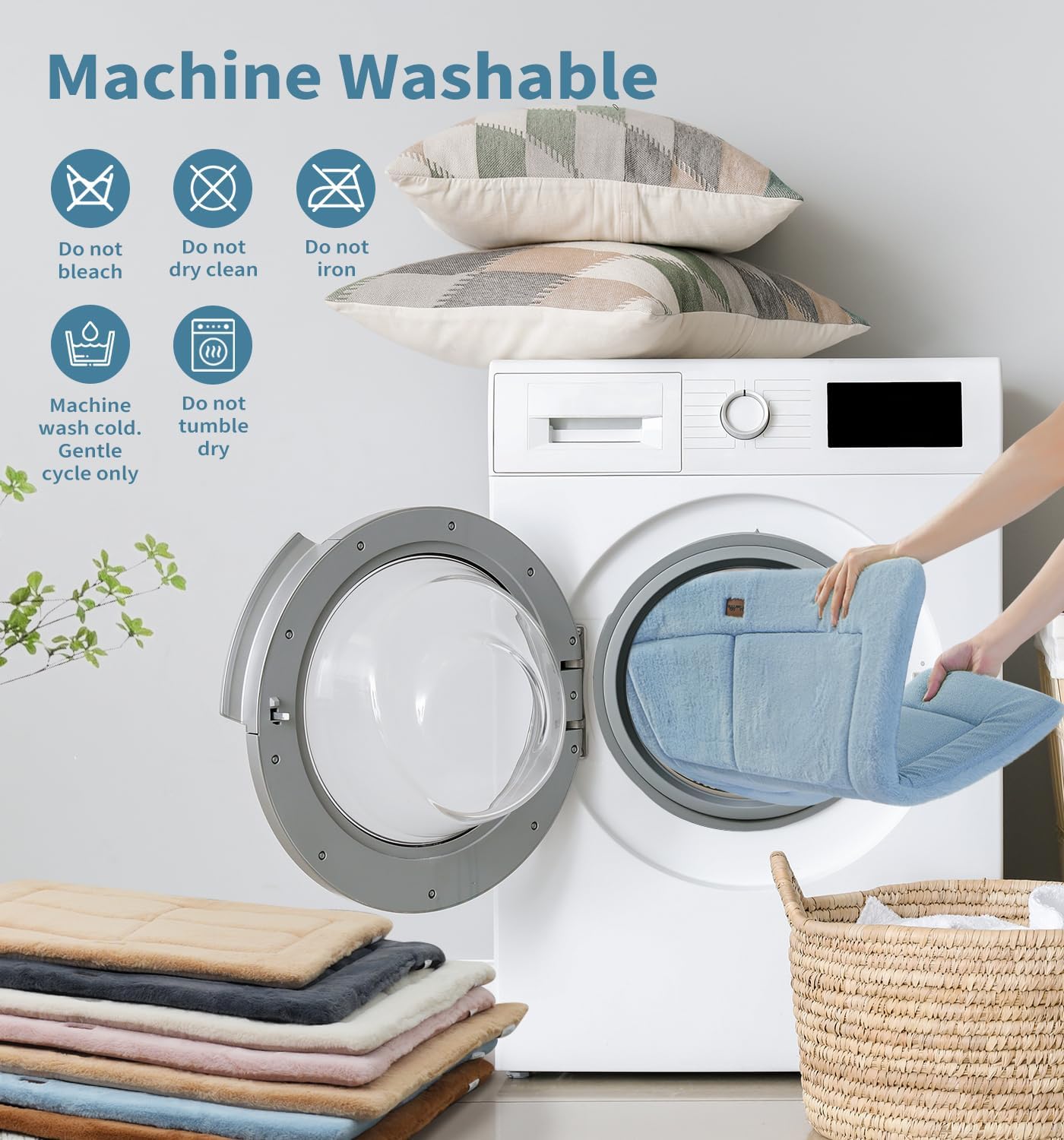 Made4Pets Dog Crate Pad Bed for Large Dogs, Washable & Reversible, Anti-Slip Kennel Mat for Cozy Sleeping, Soft Fluffy Dog Bed for Indoor & Outdoor Use, 36"x27", Blue