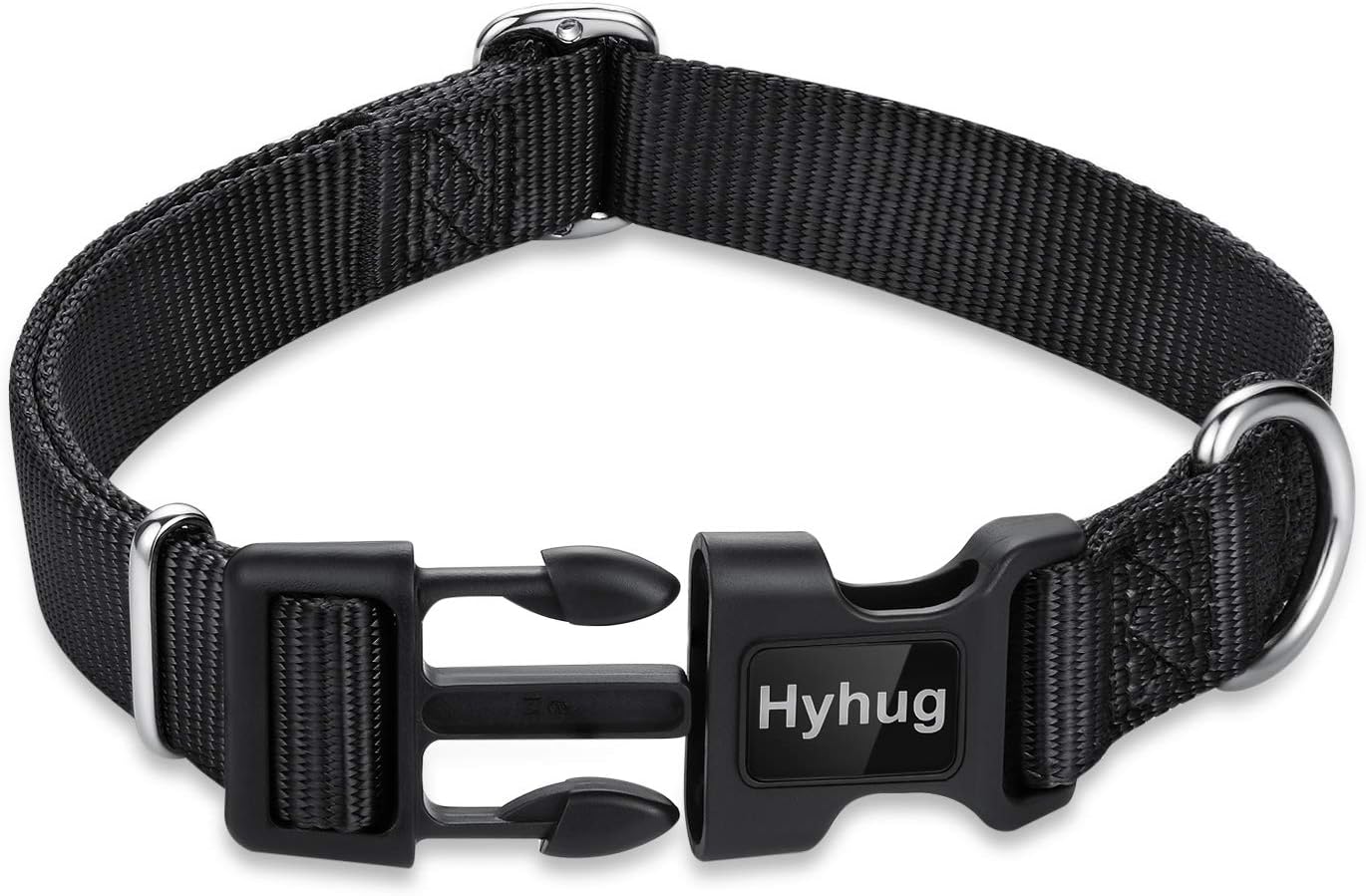 Hyhug Puppy Collar with Quick Release Buckle, Nylon Adjustable Durable Cute Dog Collar for Small Dogs, Male and Female(Small, Black)