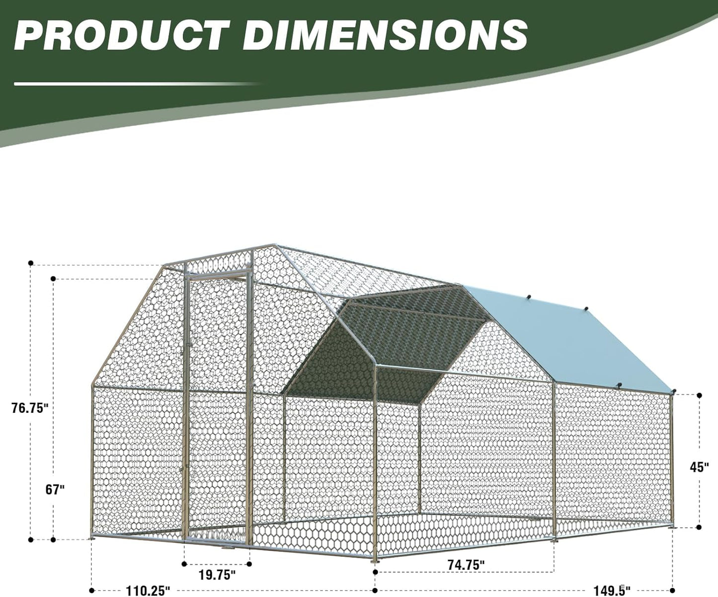 4ever2buy Chicken Runs for Yard with Cover, Large Metal Chicken Run Walk in Metal, Outside Dog Kennel with Roof, Flat Roofed Outdoor Kennel for Cats(9.2’Lx12.47’Wx6.4’H)