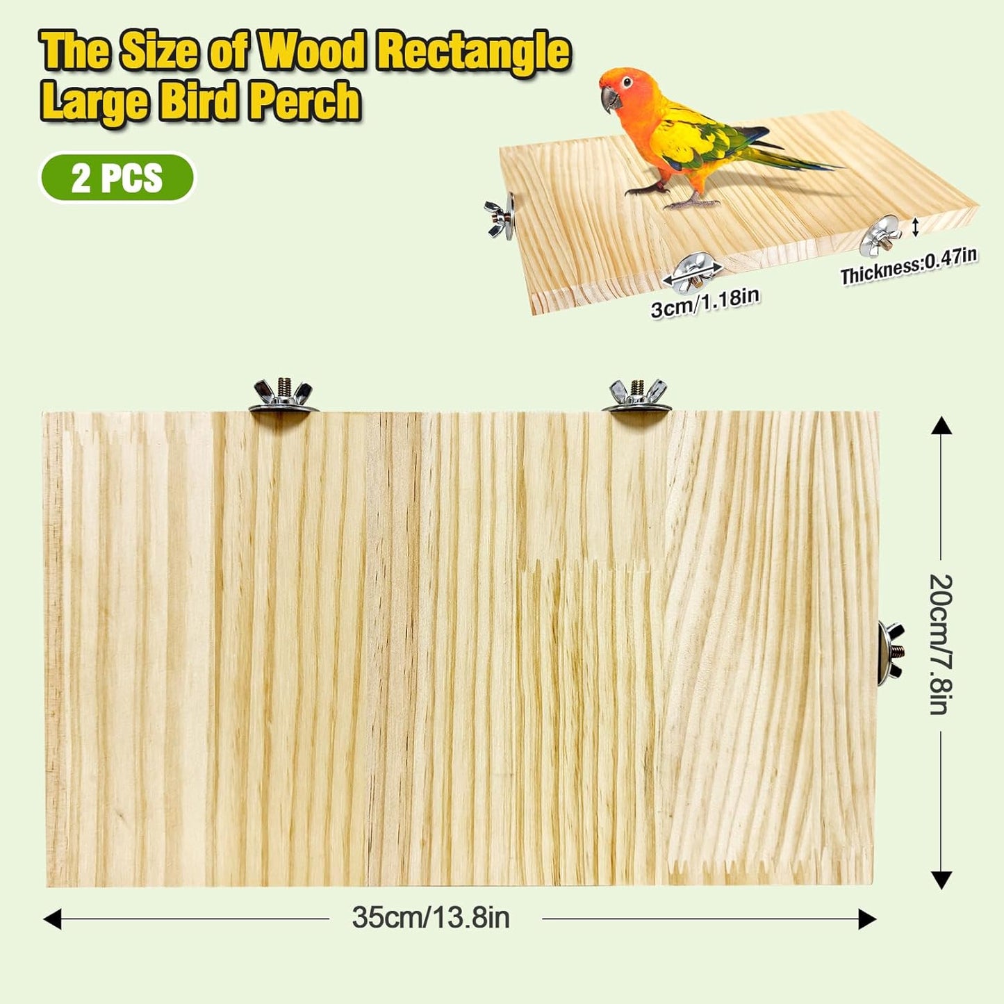 2PCS 13.8x7.9 inches Large Bird Perch Stand Wooden Parakeet Stand Platform Parrot Cage Accessories Rectangle Corner Stand Perch Shelf for Budgie Cockatiel Conure Macaw African Grey Chinchilla