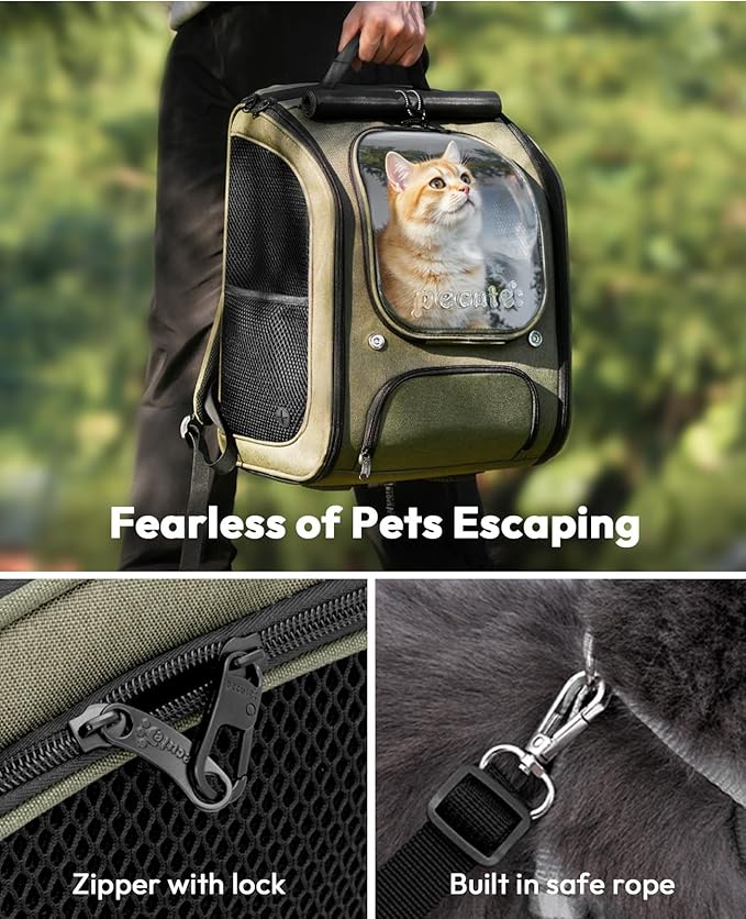 Pecute Cat Backpack Carrier, Large Space Cat Bubble Backpack, Breathable Cat Carrier, Shaded Dog Backpack Carrier, Ergonomic 3D Design for Travel, Hiking, Suitable for Shopping, and Vet, Green