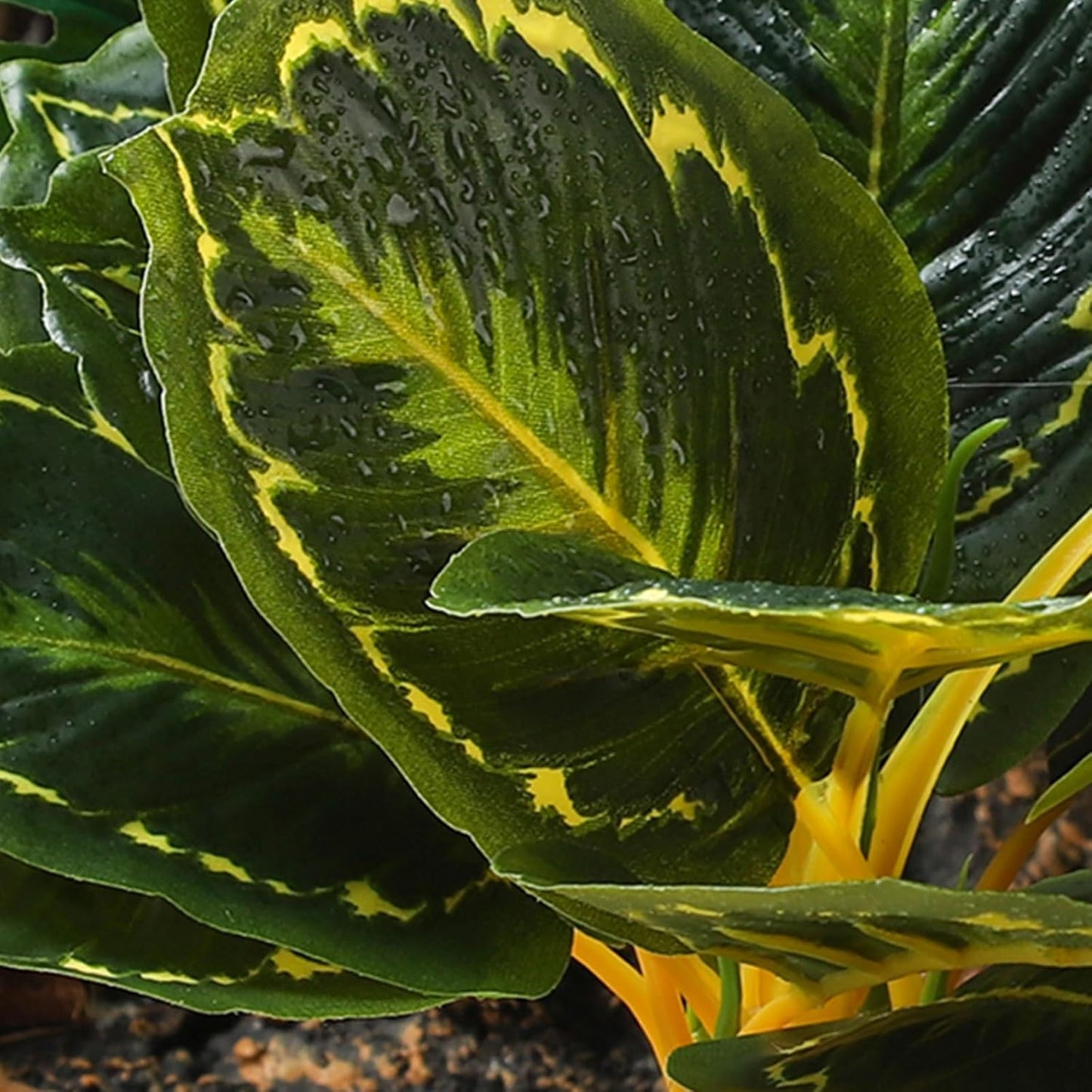 IBWell Reptile Plants - Tortoise Habitat Accessories, Artificial Spider Plant for Gecko, Ball Python, Tortoise Terrarium Decor - Calathea Makoyana B