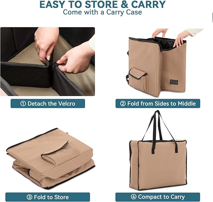 Petsfit Dog Booster Seat, Washable Pet Car Booster Bucket Seat with Portable Carrying Case for Puppy, Cats, Small Dogs (Small, Tan)