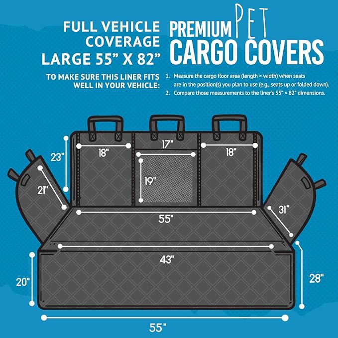 Bulldogology Cargo Liner for SUV - Heavy Duty Pet Trunk Liner Cargo Cover - Waterproof Cargo Cover for Dogs Hair, Muddy Paws - Protector Cargo Mats for Back of SUV (Large, Black)