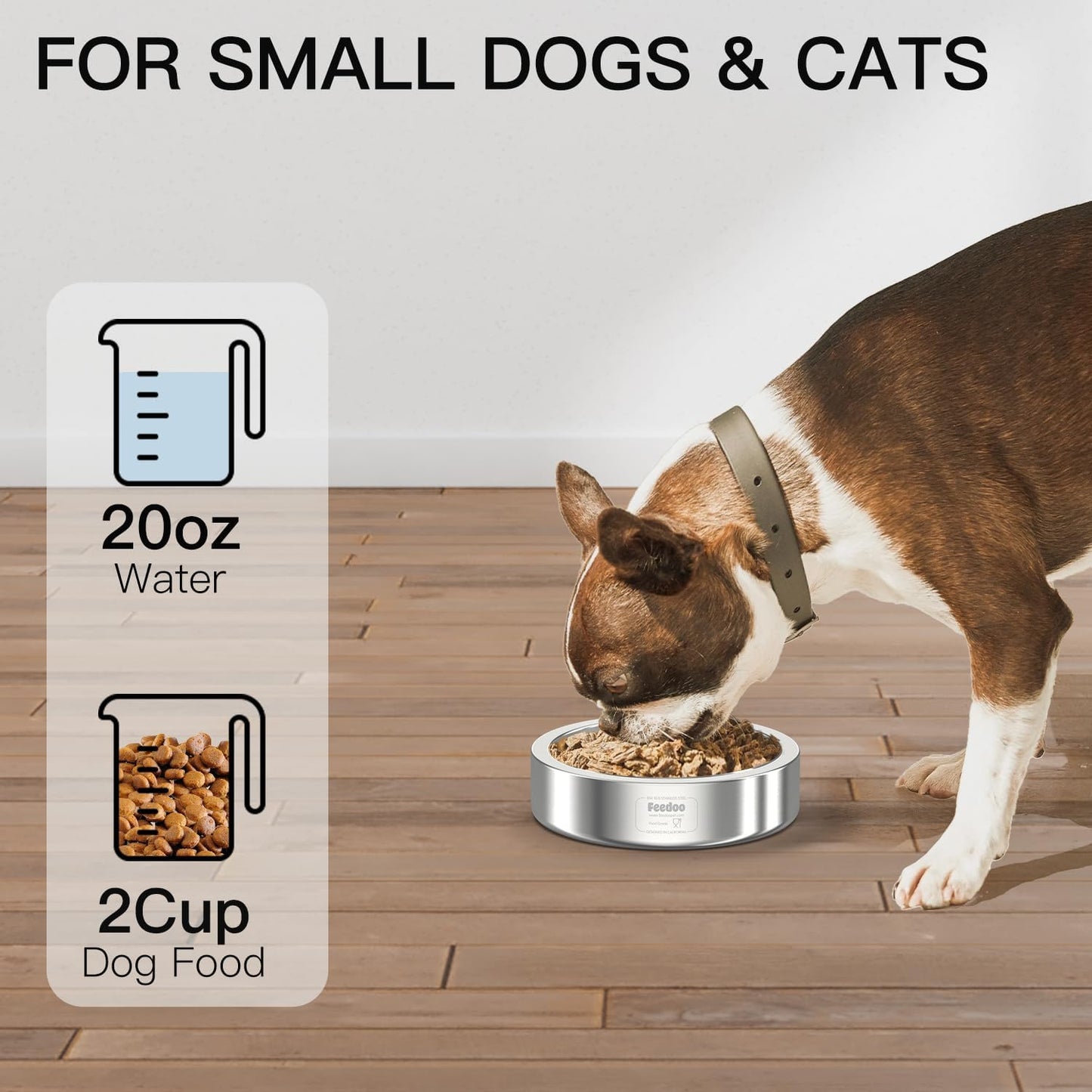 20oz Stainless Steel Cat Food & Water Bowl - Double Walled 304 Stainless Steel Non-Slip Cat Dish | BPA-Free & Dishwasher Safe for Indoor Cats