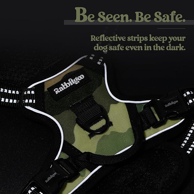 rabbitgoo Dog Harness No Pull with 2 Leash Clips, Adjustable Soft Padded, Reflective Oxford No Choke Pet Vest with Easy Control Handle for Large Dogs, Green Mountain,XS