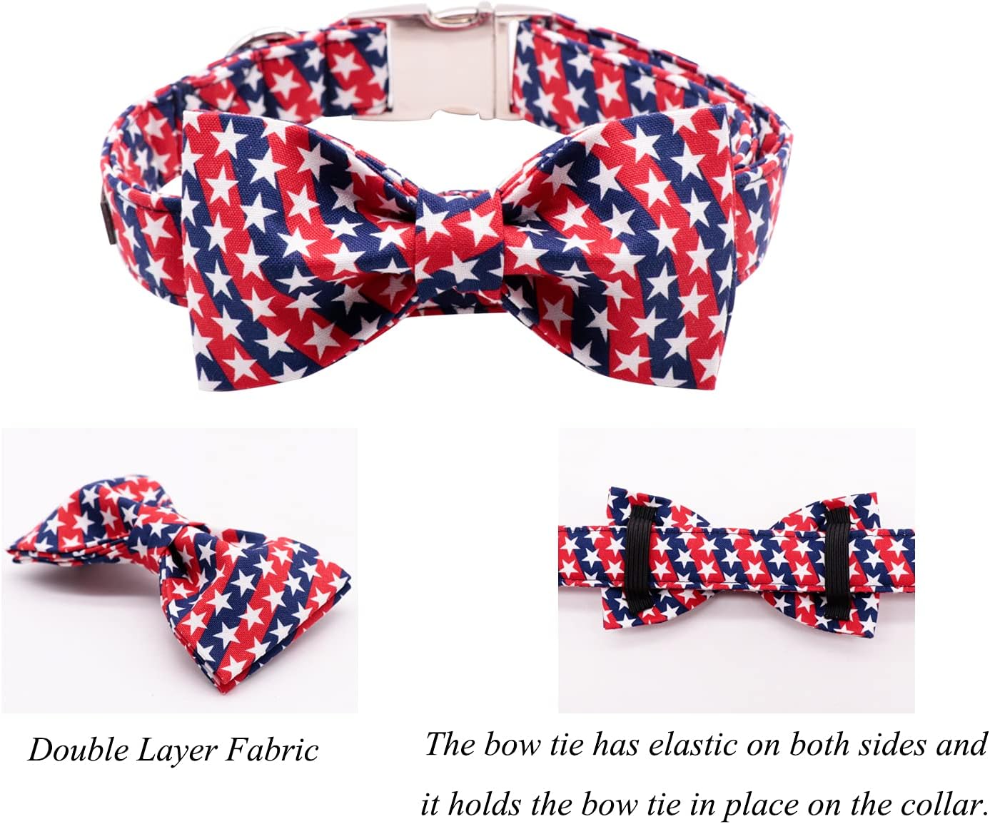 Lionet Paws Patriotic Dog Collar with Bowtie, 4th of July, Soft and Comfortable, Adjustable Collar for Small Dogs, Neck 10-16 inches