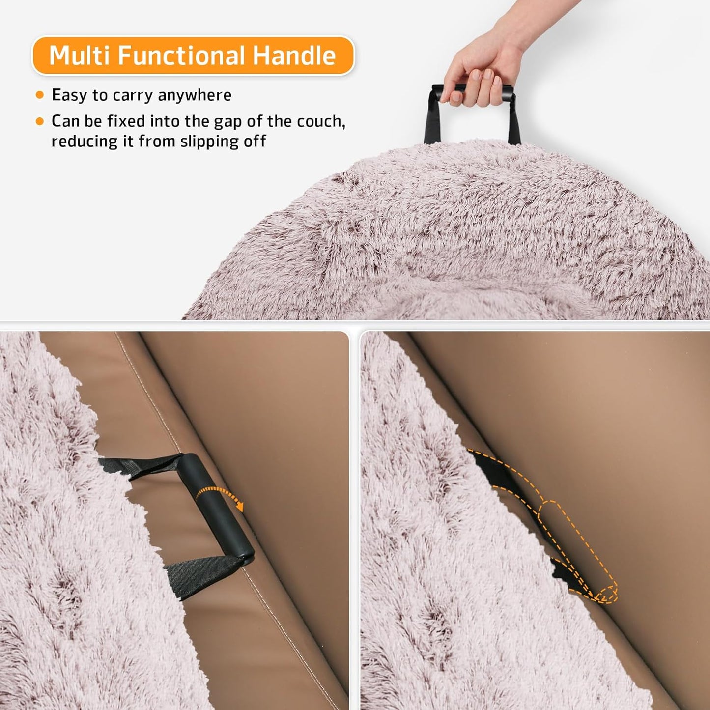 GGIB Calming Dog Bed Fluffy Plush Dog Mat for Furniture Protector with Removable Washable Cover for Large Medium Small Dogs and Cats (Extra Large (53x39.3x6), Rust White)